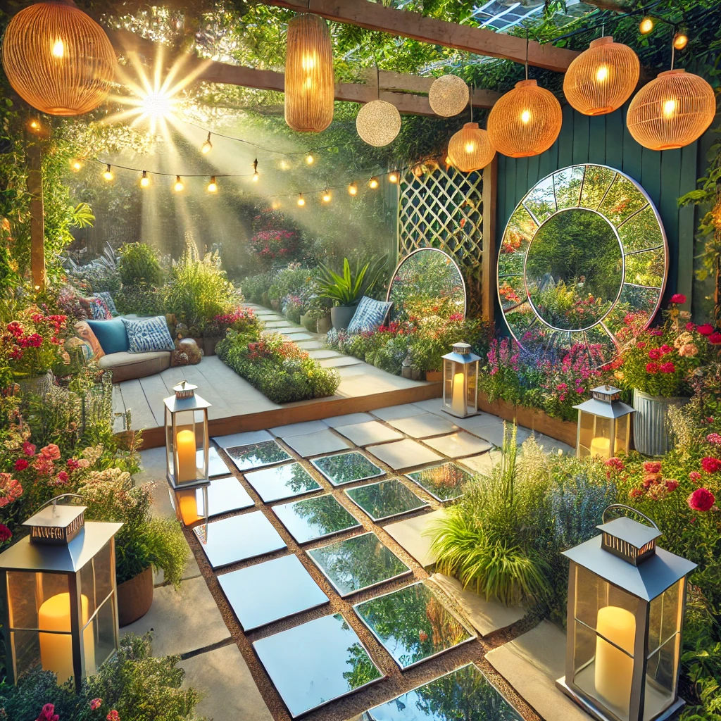 mirrors add brightness to the garden decor